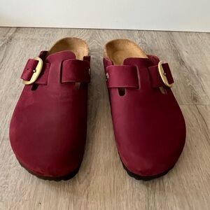 Birkenstock big buckle, maroon, 38 narrow(7 1/2)